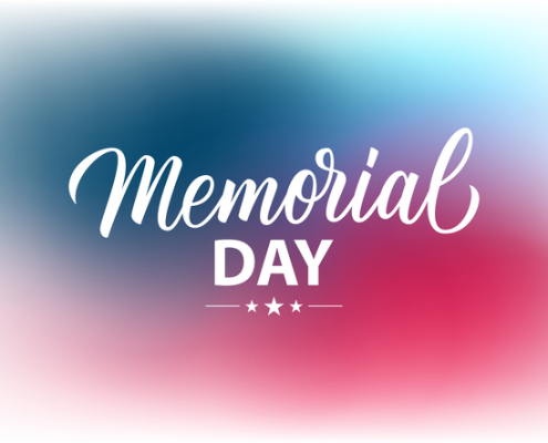 US Memorial Day holiday banner with hand drawn lettering and blurred background. United States national holiday background. Vector illustration.