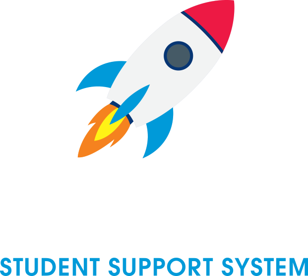 Logo for student information system with rocket icon and