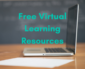 Free virtual learning resources text overlaid on image of laptop