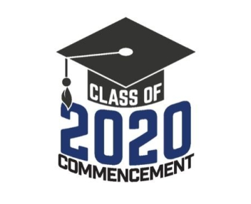Class of 2020 Commencement text overlaid grad cap image