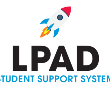 Rocket logo with LPAD underneath in black letters then Student Support System underneath that in blue letters