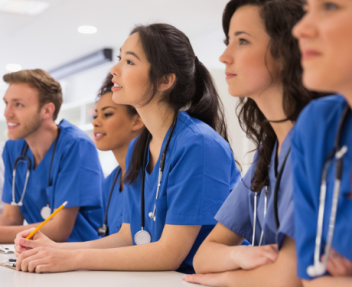 Five online high school students in patient pathway career technical education classroom