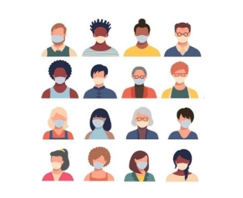 Vector set of persons, avatars, people heads of different ethnicity and age in protective masks. Men and women in flat style following recommendations for the prevention of coronavirus. (Vector set of persons, avatars, people heads of different ethnic backgrounds)