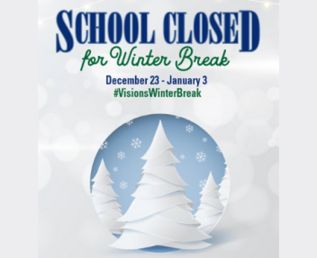 Winter Break school closed 12/23 - 1/3 with tree image