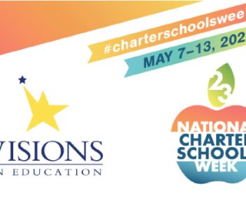 May 7-13 is National Charter Schools Week banner with apple and Visions star logo