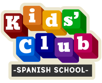 The Kids' Club Spanish logo with the text "Kids' Club Spanish School" depicted through different colored building blocks.