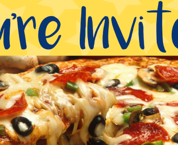 Image of Pizza with "You're Invited!" over the top